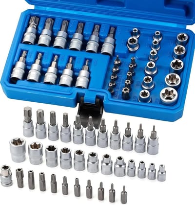 Thijox - 34-delige Torx-dopsleutelset met ratel, robuuste chroom-vanadium stalen steeksleutels, multifunctionele torx-bits, zilver, 3/8 inch, ideaal v