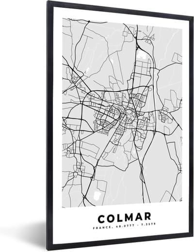 Fotolijst incl. Poster - Frankrijk - Plattegrond - Kaart - Colmar - Stadskaart - 40x60 cm - Posterlijst
