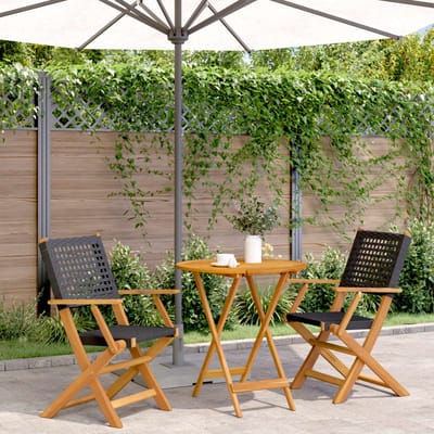 vidaXL - 3-delige - Bistroset - poly - rattan - en - massief - hout - zwart