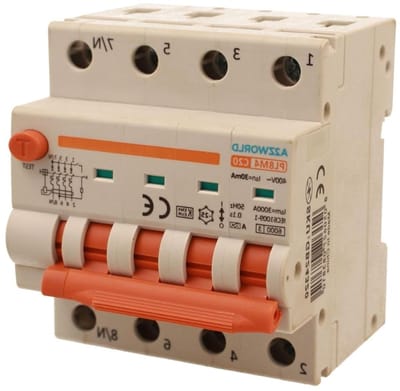 Driefasige Stroomonderbreker - RCBO Aardlekschakelaar - Installatie Bescherming - Type A 30mA Gevoeligheid - 4 DIN Modules - Grijs