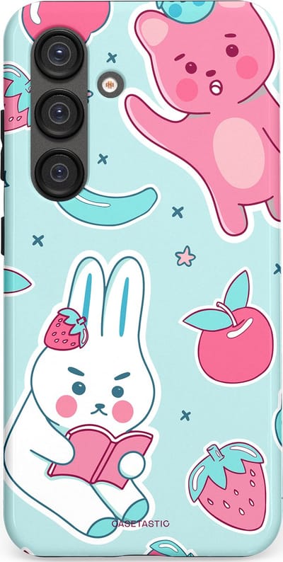 Casetastic hoesje geschikt voor Samsung Galaxy S25 - Dubbellaagse bescherming - Fruitige vriendjes - Fashion Case - Mintgroen Lichtgrijs Lichtroze Wit