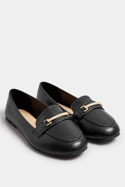 Yours Loafers Met Platte Zool In Een Extra Brede Pasvorm In Zwart Imitatieleersize 38EEE