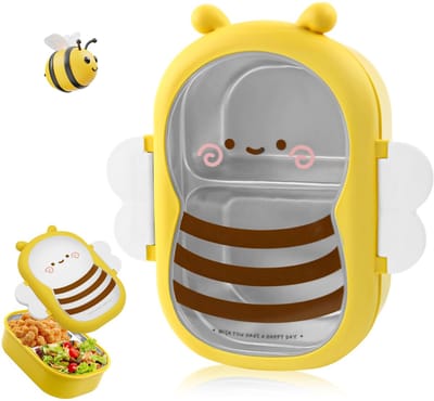 longziming - Lunchbox - Broodtrommel - Bentobox - 100% lekvrij - 2 aparte vakken - RVS + PP materiaal - Vaatwasmachinebestendig