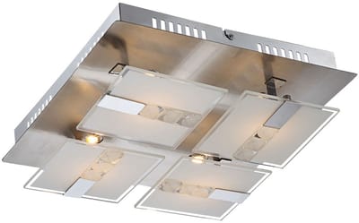 Plafondlamp glas moderne woonkamerlamp plafondlamp chroom, gedeeltelijk gesatineerd, metaal, 4x LED 4,5W 382Lm warm wit, LxBxH 30x30x9 cm
