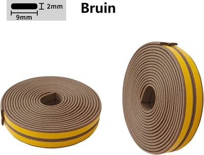 2 rollen tochtstrips - Zelfklevend raam - Totaal 12 m - I-vorm - EPDM afdichtingstape - Bruin - 9 x 2 mm - Raamafdichting - Tochtstrip - Waterdicht - Geluidsisolatie
