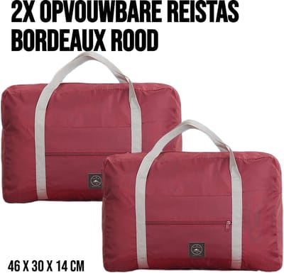 2 Stuks Opvouwbare Reistas Weekendtas Op Koffer - Reis Tas Handbagage Standtas Opbergtas Sporttas - 46 x 30 x 14 cm - Kleur Bordeaux