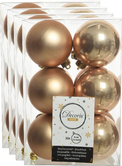 Decoris kerstballen - 48x st - toffee bruin - 6 cm - kunststof - mat/glans