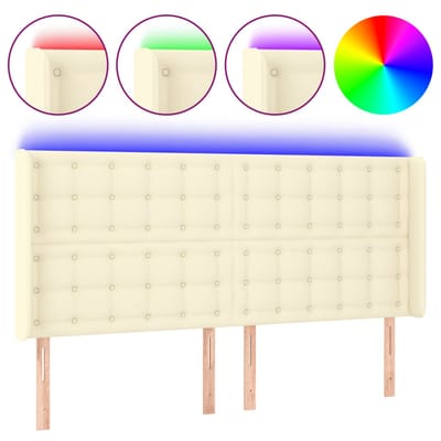 vidaXL - Hoofdbord - LED - 183x16x118/128 - cm - kunstleer - crèmekleurig