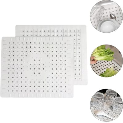 2-delige - Gootsteenmat - Antislip gootsteenbeschermer - Beschermt de bodem van uw keukengootsteen - Snel afwaterend - Wit - 31 x 26 cm - Geschikt voor servies en glaswerk - Geschikt voor keuken-, badkamer- en tuingootstenen