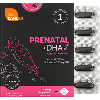 Zahler, Prénatal + DHA 300, 60 gélules molles