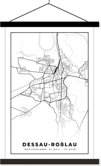 Posterhanger incl. Poster 40x60 cm - Schoolplaat - Plattegrond - Dessau-Roslau - Kaart - Stadskaart - Textielposter - Zwarte latten - Stadskaart