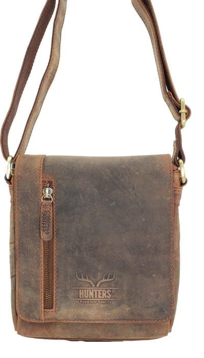 Hunters tas - Leren Schoudertas / crossbody tas / Nektas - Buffel Leer - Heren tas / Dames tas -  Bruin / dark tan