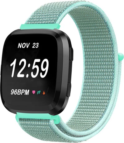 Nylon Smartwatch bandje - Geschikt voor Fitbit Versa / Versa 2 nylon bandje - mint groen - Strap-it Horlogeband / Polsband / Armband