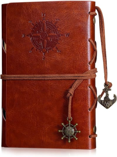 Antiek klassiek leren notitieboek, herbruikbaar hardcover dagboek voor reizen, perfect als cadeau voor mannen en vrouwen, ideaal voor schrijven en schetsen