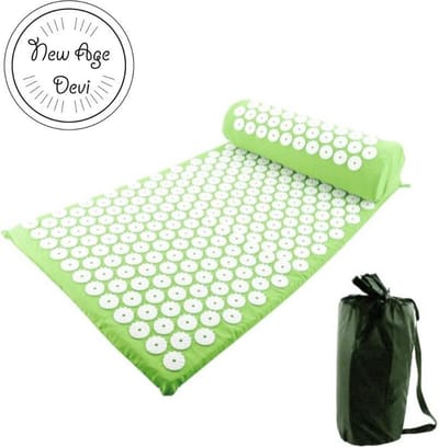 New Age devi - 73X42.5 cm Yoga Acupressuur Mat En Kussen Set - Licht groen - Nek Voet Massager Pijn Stress Acupunctuur mat