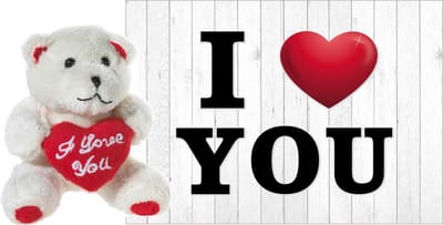 Heunec Knuffelbeer Valentijn I Love You beertje - 10 cm - met Love You wenskaart