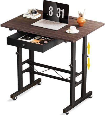 GTPLAYER - Hoogteverstelbaar Bureau - Met Lades en Rollen 80x50 cm - Bruin