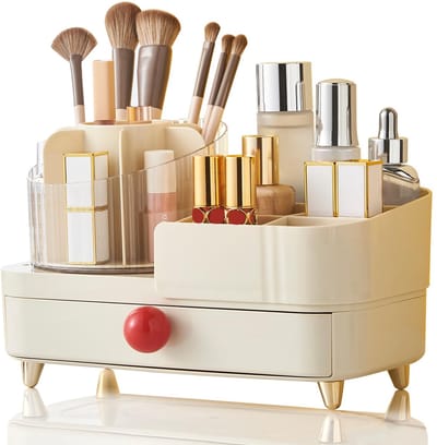 Unyqoos® Stijlvolle en Ruime 360° Draaibare Make-up Organizer met Schuifladen voor Badkamer en Slaapkamer