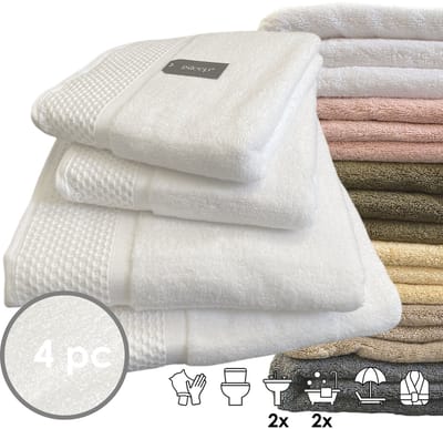iSleep Deluxe Badtextiel - Voordeelset (4 delig) - 2x Handdoek 60x110 cm - 2x Badlaken 70x140 cm - Wit