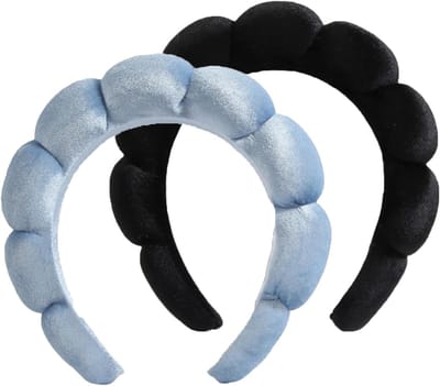 2 Stuks Make-up Hoofdbanden voor Vrouwen - Schattige Velours Haarbanden voor Huidverzorging, Douche en Gezichtsmasker (Zwart, Lichtblauw, One Size)