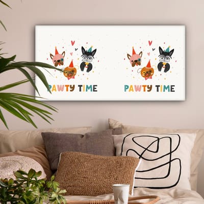 Canvas Schilderij Spreuken - Honden - Quotes - Pawty time - 80x40 cm - Wanddecoratie