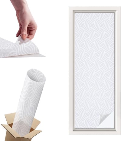 Tulup Raamfolie Anti inkijk - Golven van harmonie Privacy Folie Raam - 50x146 cm - Wit Anti inkijk Folie - Raamfolie Tegen inkijk Glas in Lood - Voor de hal, badkamer, kantoor - Raamfolie Zonwering