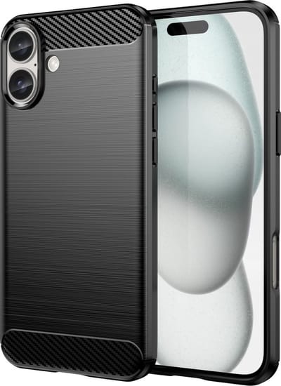 Peachy Carbon Armor TPU met geborstelde afwerking hoesje geschikt voor iPhone 16 Plus - zwart