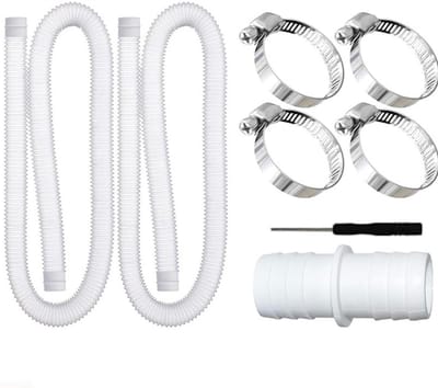 Zwembadslang - 2 Stuks - Φ‌32 mm - 150 cm - Met 4 Veiligheidsclips en 1 Slangaansluiting - Voor Filterpomp en Zwembad - Wit