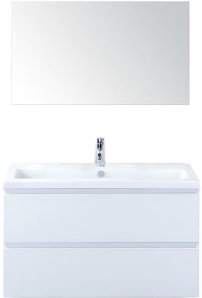 Vogue Badmeubelset 100 cm - Greeplijst in Kleur - Wit Hoogglans - Keramische Wastafel Wit 1 Kraangat met Spiegel