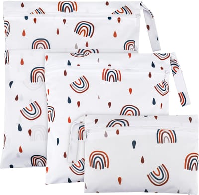 Dailygoods - Zocipro 3 Stuks Wetbag voor Wasbare Luiers, Wetbag Kinderopvang, Herbruikbare Wet Bag, Natte en Droge Luiertassen met Ritssluiting für Peuterluiers, Reizen, Strand und Zwembad(Regenboog)