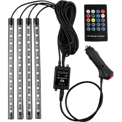 Auto LED-stripverlichting, 4 stuks 36 LED DC 12V Multicolor Muziek Auto USB Interieurverlichting LED Onder Dashboard Cigarette