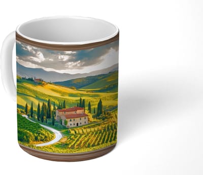 Mok - Koffiemok - Doorkijk - Toscane - Uitzicht - Landschap - Zomer - Mokken - 350 ML - Beker - Koffiemokken - Theemok