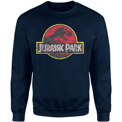 Jurassic Park Logo Vintage Sweatshirt - Navy - S