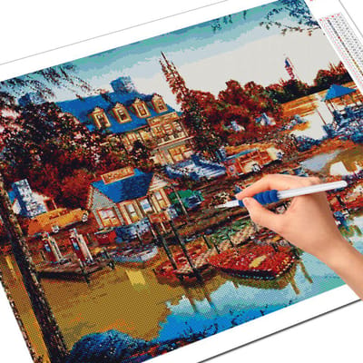 Broderie Diamant 5D DIY Maison Diamant Carré Rond Complet Peinture Paysage de Ville Point de Croix Mosaïque Décoration Maison Cadeau Full Square 20X30CM