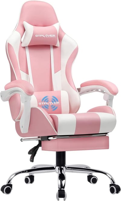 Ergonomische Gamingstoel met Massagefunctie en Voetensteun - Roze Draaistoel voor Comfortabel Zitten