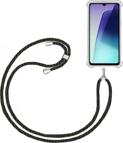 Telefoonkoord + Hoesje Geschikt voor Xiaomi Redmi 14C - Lengte Verstelbaar - Telefoonketting - Shock Proof Case - Zwart