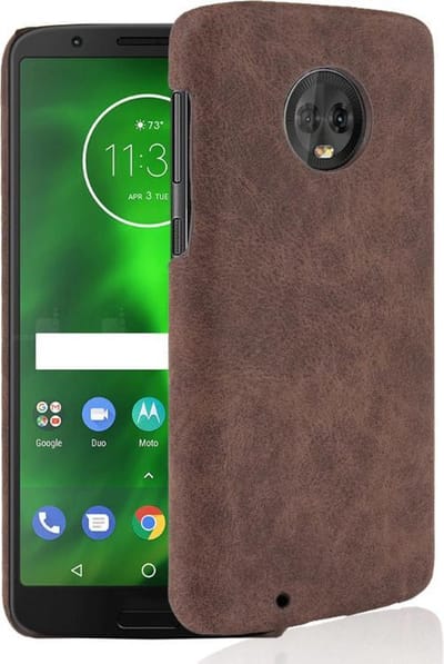 DrPhone Moto G6 Hardcase - PU Lederen Case   Luxe ultradunne hoesje voor achterkant - Bruin