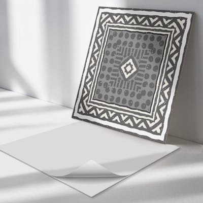 Wallfluent Vinyl Tegels - Geometrisch Patroon met Frames Wand PVC Tegels - 30 cm x 30 cm - Grijs Vinyl Tegels - Set van 9 - Vierkant PVC Tegels - Patroon Plaktegels - Vinyl Vloer Tegels - Plaktegels Keuken en Badkamer