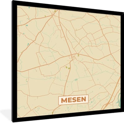 Fotolijst incl. Poster - Kaart - Plattegrond - Mesen - Stadskaart - België - 40x40 cm - Posterlijst