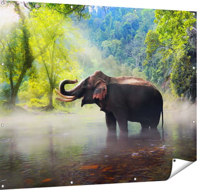 Gards Tuinposter Olifant in het Water - 150x120 cm - Tuindoek - Tuindecoratie - Wanddecoratie buiten - Tuinschilderij