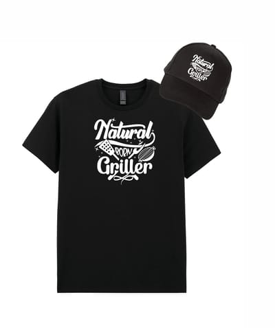 Mijncadeautje - Voordeel Cadeauset - T-shirt van 100% katoen en Pet van 100% dik geborsteld katoen - Natural Born Griller - T-shirt maat S
