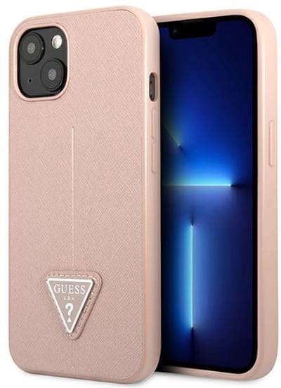 Guess Saffiano Serie - Roze Hoesje voor iPhone 14 Plus - Hardcase - SaffianoTriangle Logo