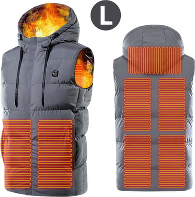 Bovista Verwarmde Bodywarmer - Heated Vest - Elektrische Bodywarmer - Met Capuchon - Water Afstotend- Oplaadbaar - Unisex - Maat L - Grijs