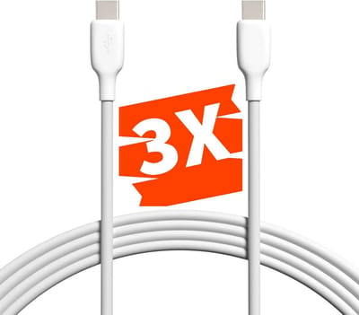 Phreeze 3x USB C naar USB C Kabel - 3 Meter - Type-C - 65W Opladerkabel - 480 MBps Datakabel - Voor S24,S23,S22,S21,S20,Flip,Fold en Tablet A7,A8,A9,S7,S8,S9