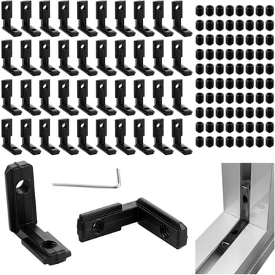 Dailygoods- Hoekconnector 40 Stuks - T-Groove Binnenhoek - 90 Graden L Vorm - Aluminium Profiel 20x20 - Corrosiebestendig - Inclusief Schroeven en Sleutel - Hoekverbinder