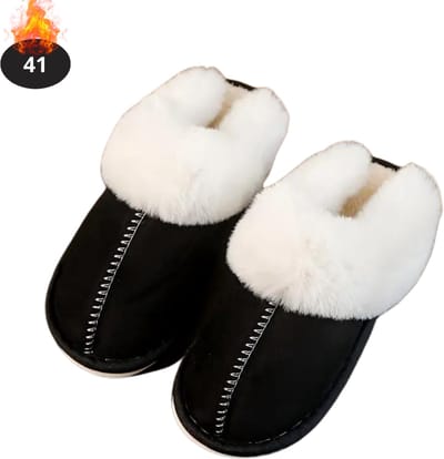 Nivard Warme Pantoffels - Sloffen - Slippers - Dames - Heren - Pluche - Maat 41 - Zwart