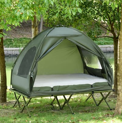 HAUSS SPOLE Stretcher - Campingbed Met Koepeltent Voor 2 Personen - 193 x 136 x 178 cm - Oxford Stof - Groen - Voor Kamperen En Natuuruitjes
