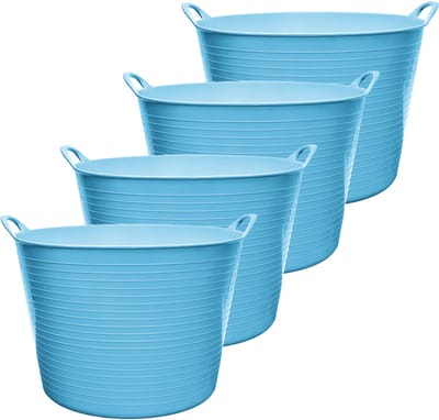 Garronda 42L 4-Pack flexibele kunststof kuip – Voederbak – Emmer – Tubtrug – Wasmand – Blauw - GD-STIC-ElasticBasket