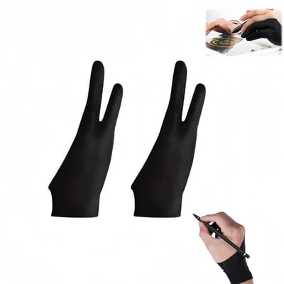 2 stuks - Tekenhandschoenen - Kunstenaarshandschoenen - Handschoenen - Voor tekentablets Links en rechts Tweevingerige digitale kunststylus - Tekenhandschoenen voor visuele kunst - Tweevingerige drielaags - Zwart - Voor schetsen op papier, iPad en mo