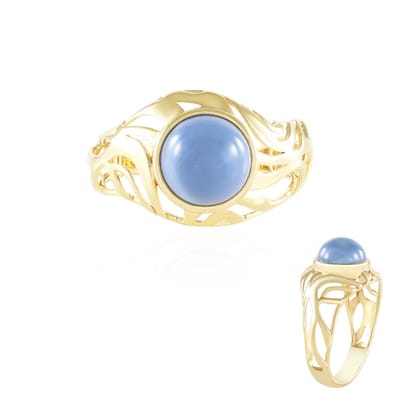 Cavill - Zilveren ring met blauwe opaal cabochon 1,575 ct - 925 Sterling zilver verguld - Filigrane bezel zetting - Elegante ring dames Peru